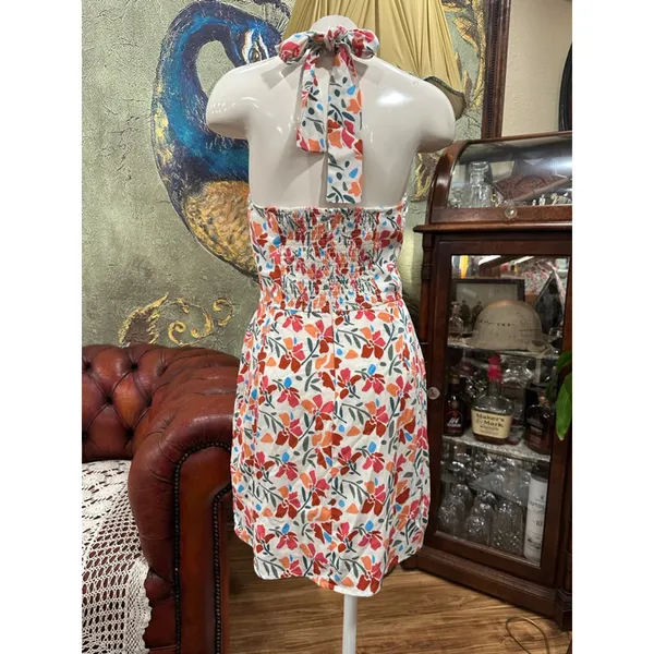 Francescas Veda Halter Mini Dress Womens Medium Floral Linen Blend NWT Summer - Image 6