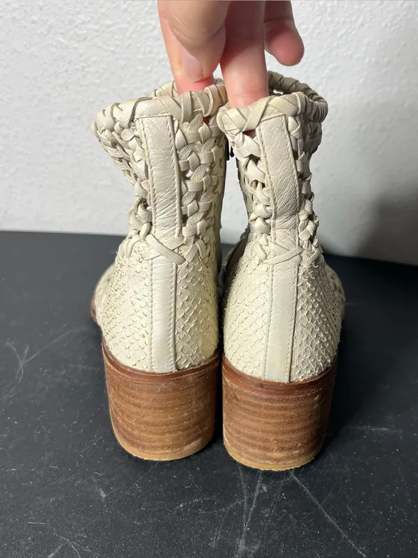 Free People In The Loop Woven White Leather Pointed Toe Boots EU 37 - Image 5