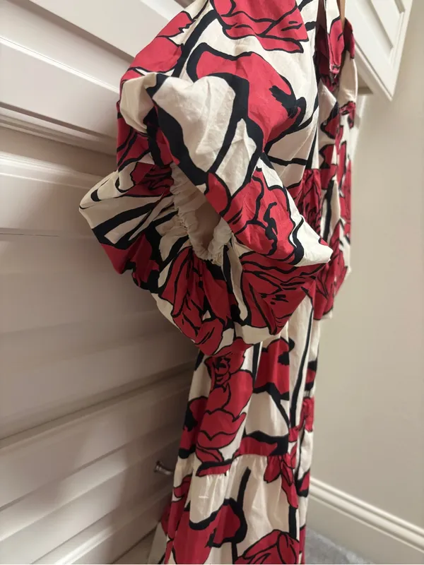 AUREUM Red and Black Floral Tiered Dress - Image 5