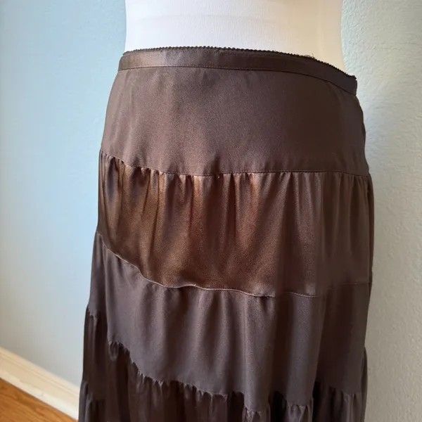 Vintage Liz Claiborne Chocolate Brown Tiered Midi Skirt Size 8 - Image 3