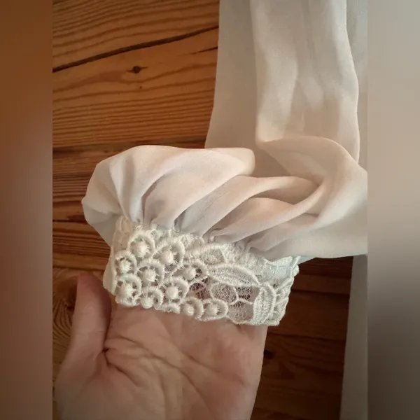 Vintage Felix Arbeo White Chiffon Lace Dress Romantic Long Sleeve 70s Small - Image 5