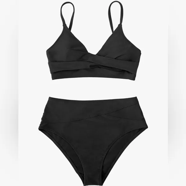 NEW CUPSHE Bikini 2 Pc Swimsuit Bathing Suit High Waisted V Neck Twist Front 2X - Image 6