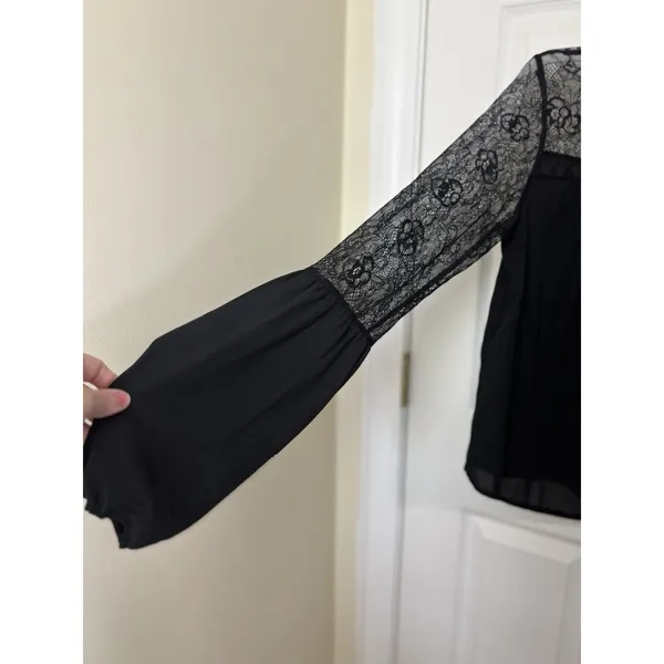Lulu’s Black Sheer Lace Top S Whimsigoth Dark Fairy Witchy Vamp Edwardian - Image 3