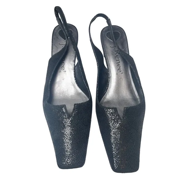 Square Toe Slingback Kitten Heel Leather Mosaic J‎ Renee Women 9 Black - Image 2