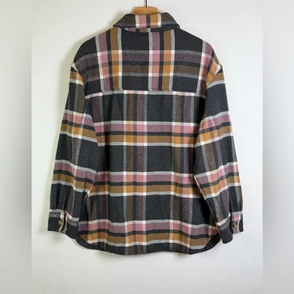 American Eagle Women’s Cozy Plaid Shacket Flannel Shirt Jacket Oversized Sz L - Image 4