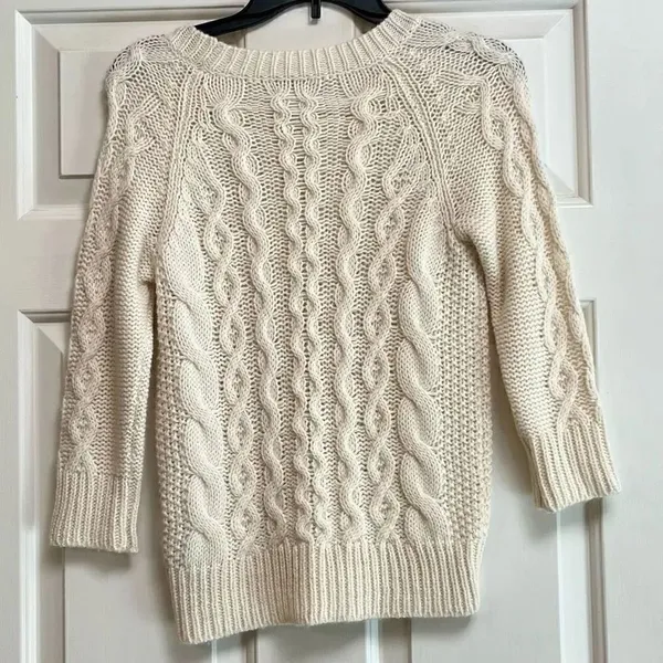 J. Crew Ivory Cable Knit Sweater XS - Image 3