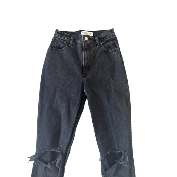 ABERCROMBIE & FITCH 90s Straight Ultra High Rise Black Distressed Jeans Sz 25/0 - Image 8