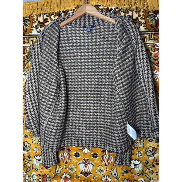 Chaps Houndstooth Asymmetric Zip Cowl Neck Sweater Soft 100% Cotton Size L - Image 6