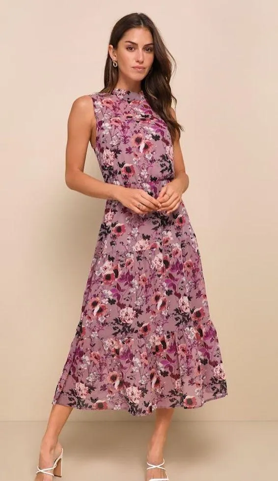 LULU’S In My Dreams Mauve Floral Print Midi Dress - Image 5