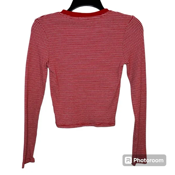 Heart & Hips Red Striped Cropped Long Sleeve Top Size Small - Image 2