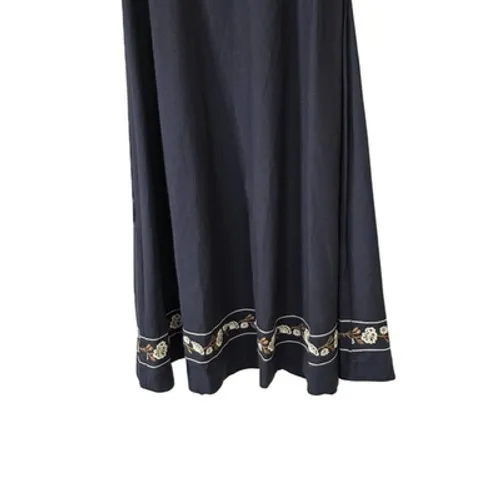 Petal & Pup Navy Blue Linen Blend Floral Embroidered Midi Dress Size Medium - Image 4