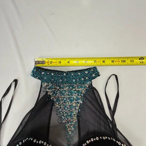 Vintage Black Velvet Evening Gown with Beaded High Neck and Mesh Detailing - Image 3