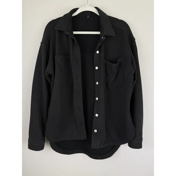 Nuuds Weekend Black Wash French Terry Button Down Lounge Sweater Women's Size XS - Image 13