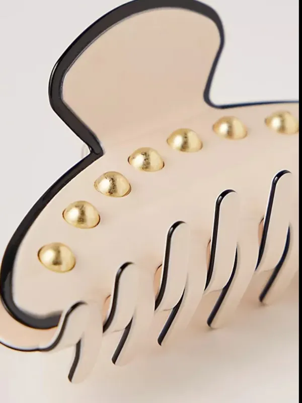 NWT Free People Larkin Studded Claw Clip in White & Gold - Image 2