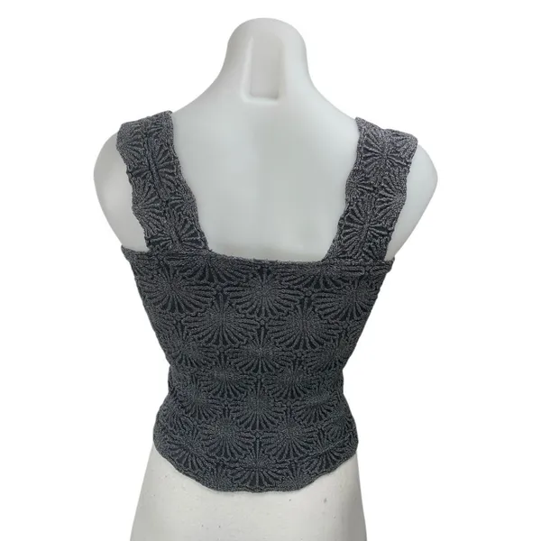 Free People Love Letter Black floral Knit Sleeveless Cami Crop Tank Top Sz XS/S - Image 2