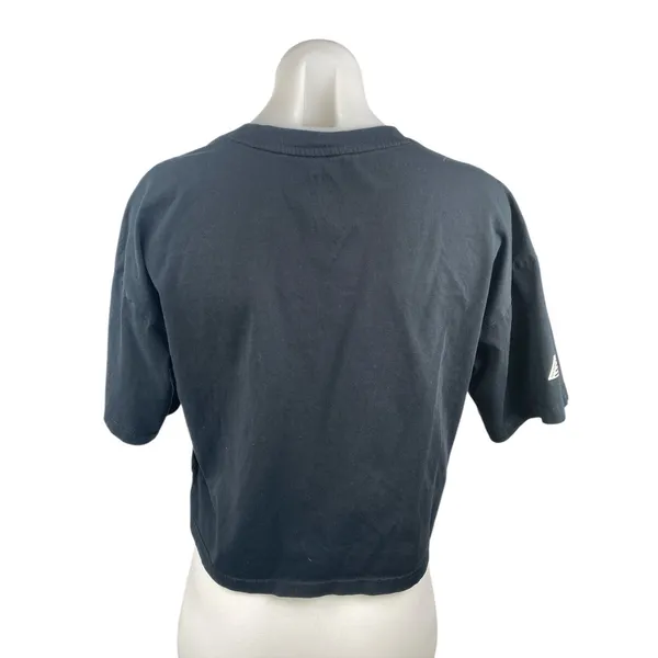 New Balance Women's Black Logo Spellout Short Sleeve Boxy Athletic T Shirt Top M - Image 2