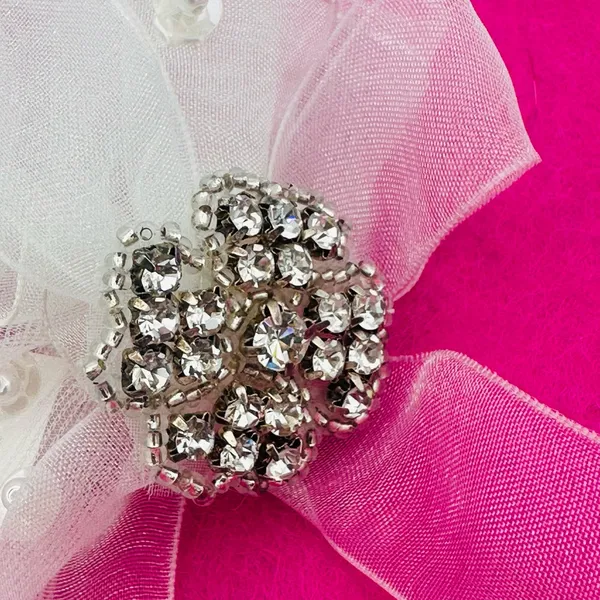Vintage Bridal Gloves Ruffle & Faux Pearls - Image 6