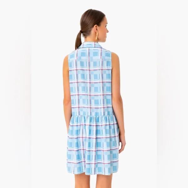 Tuckernuck Westport Trellis Sleeveless Hayes Shirt Dress Mini Blue Large L - Image 4