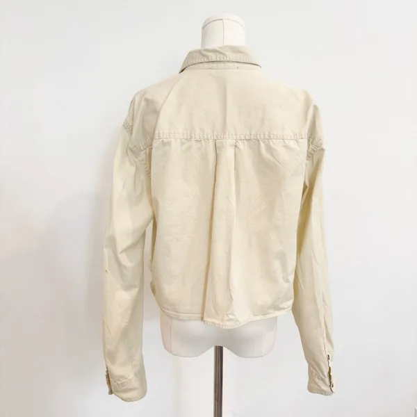 Forever 21 Shacket Size Large L Beige Cropped Button Front Top Pocket Minimalist - Image 8