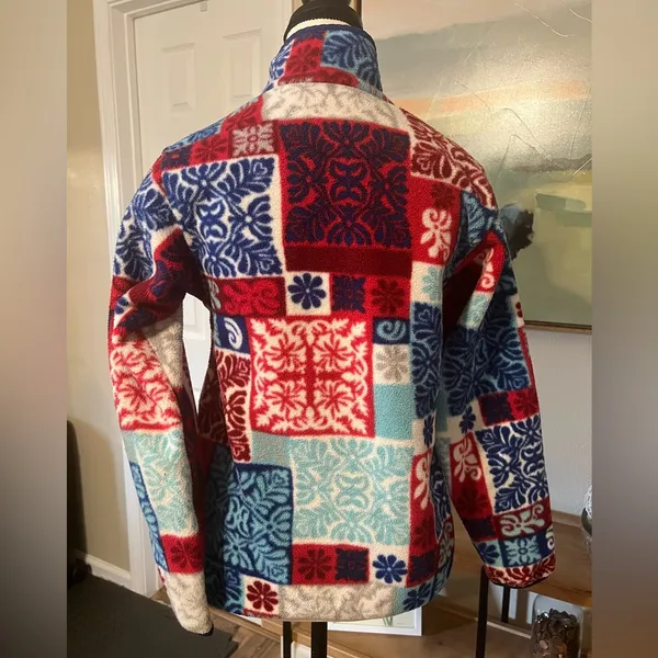Patagonia Synchilla Snap-T Fleece Pullover XXS Patchwork Print Red Blue Vintage - Image 4
