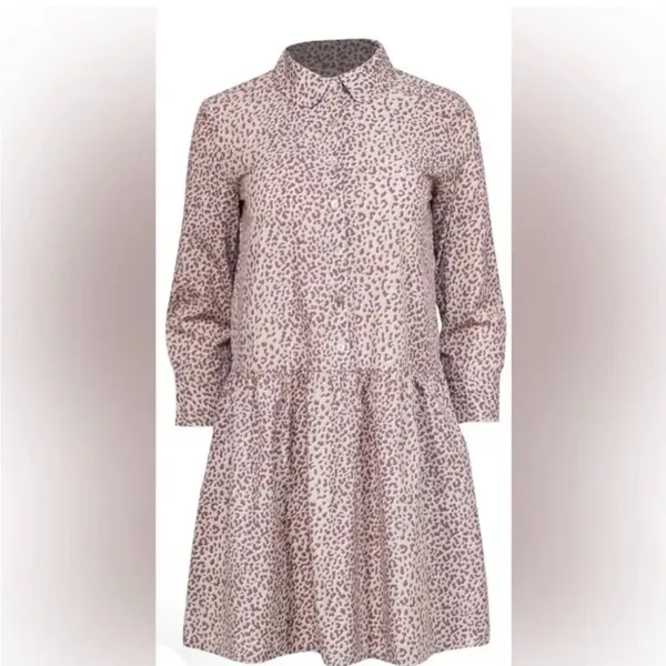Tuckernuck Hayes Beige & Brown Leopard Print Drop Waist Shirt Dress | XS - Image 2
