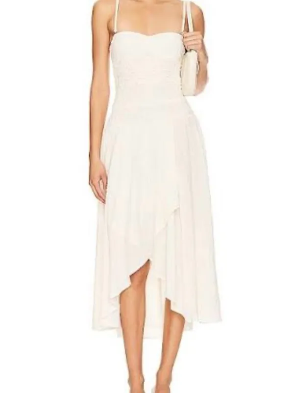 Free People Sparkling Moment Ivory High Low Smocked Drop Waist Midi Dress SMALL - Image 2