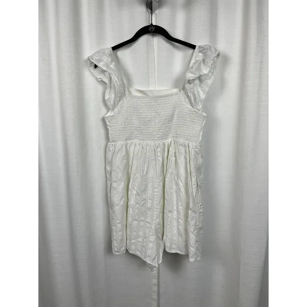 American Eagle White Flutter Sleeve Babydoll Smocked Romper Sz.L - Image 9