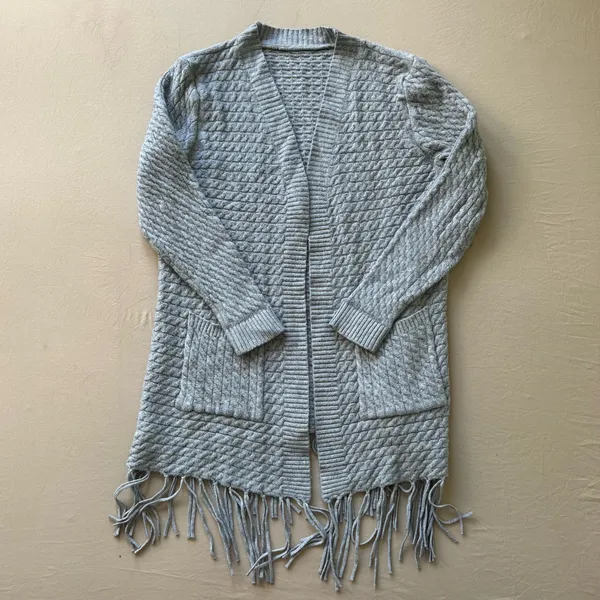 Bohemian Cable Knit Fringe Hem open-front cardigan - Image 3