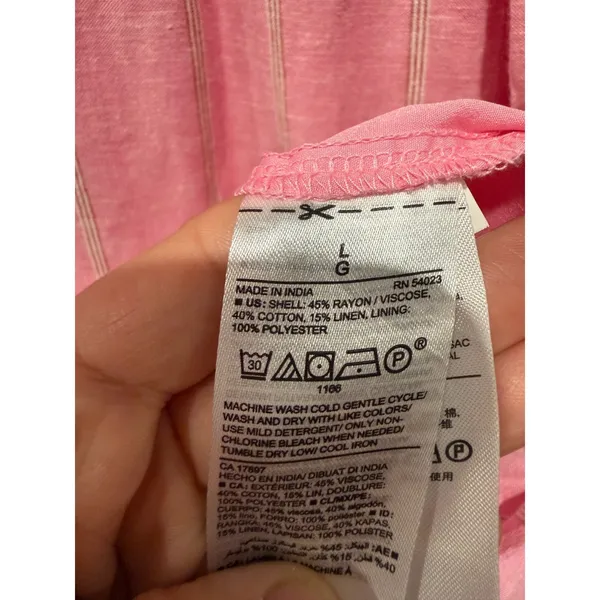 Old Navy Peasant Midi Dress Sz L Pink Linen Blend 3/4‎ Sleeve Tiered Cottagecore - Image 4