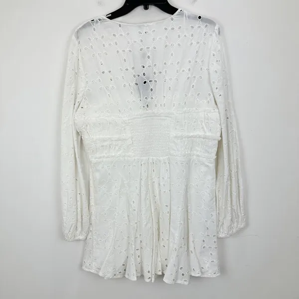 Gianni Bini Katrina Eyelet Mini Dress Cotton Long Sleeve A Line White Large NWT - Image 10