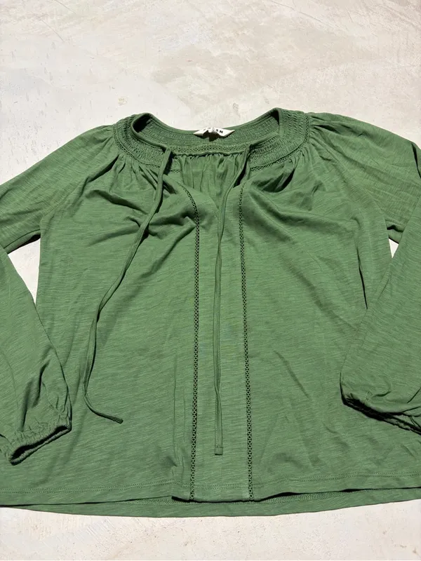 Boden Georgia smocked jersey top Women’s Green Peasant Blouse 4 - Image 2