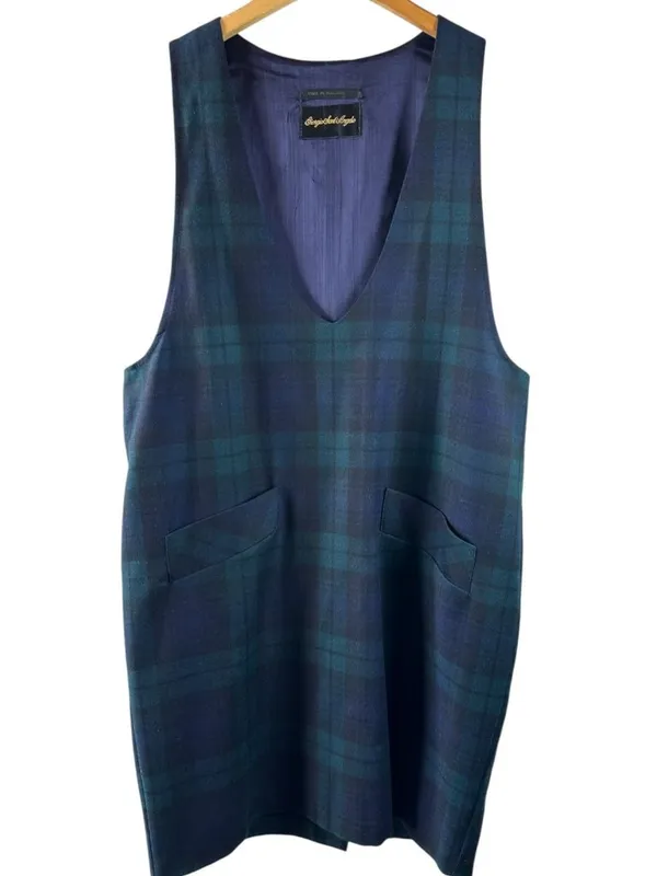 Vintage 90's Giorgio Sant'Angelo Black Watch Plaid Wool Jumper Dress 12 Pinafore - Image 2