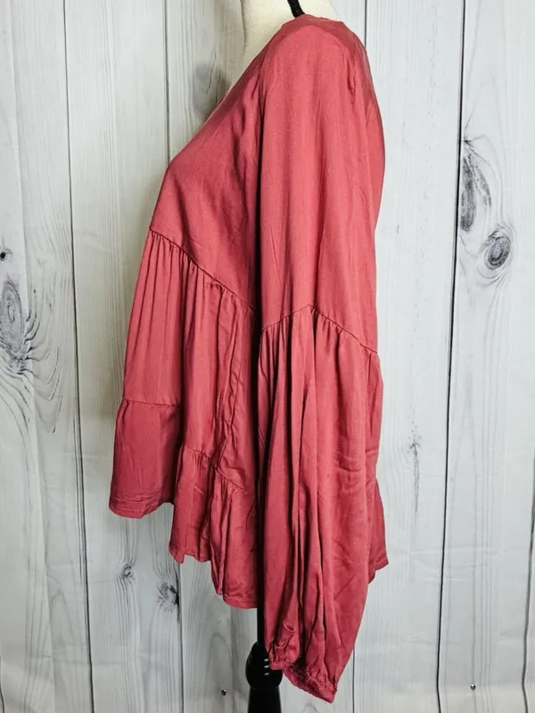 Andree By Unit Peplum Tunic Blouse Top Dark Dusty Pink Sz Large V-Neck NWT - Image 4