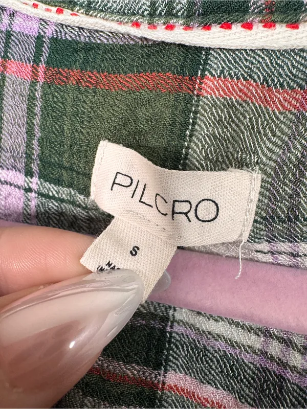 Pilcro Green Purple Plaid Henley Blouse Womens S Casual Fall Shirt Ruffled Boho - Image 6