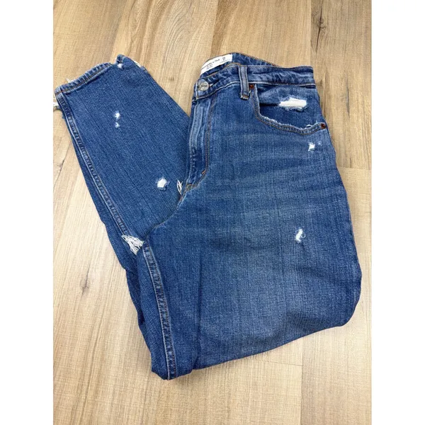 Abercrombie & Fitch Curve Love High Rise Mom Jeans Blue Distressed Women 6R 28‎ - Image 9