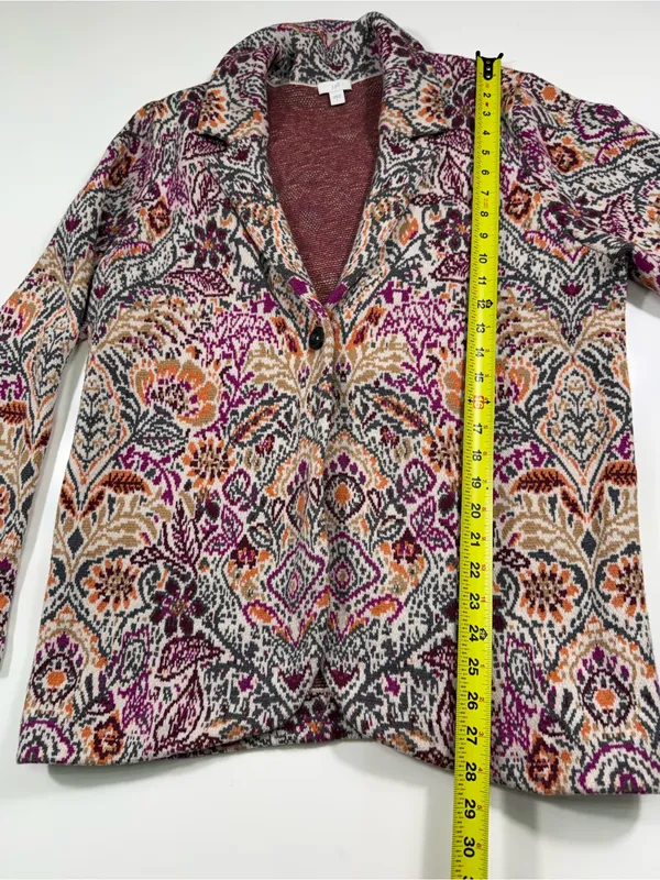 J. Jill Floral Knit Cardigan in Purple, Pink and Cream - Image 3