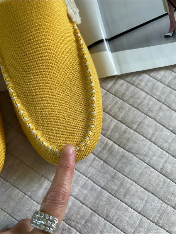Rothy’s Scuff Sherpa lined wool mule Slippers in Popcorn yellow 8 washable - Image 3