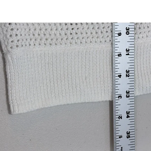 Vince White Mixed Knit Pointelle Cardigan Cotton Blend Drop Sleeve M Minimalist - Image 7