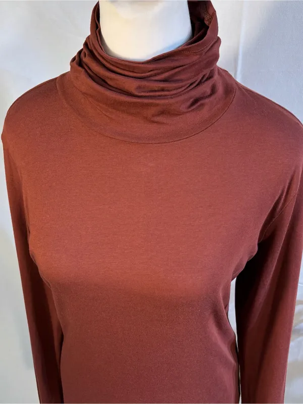 💥Peruvian Connection Extreme T-Neck Terracotta Pima Cotton Stretch Top Sz M🧡 - Image 4