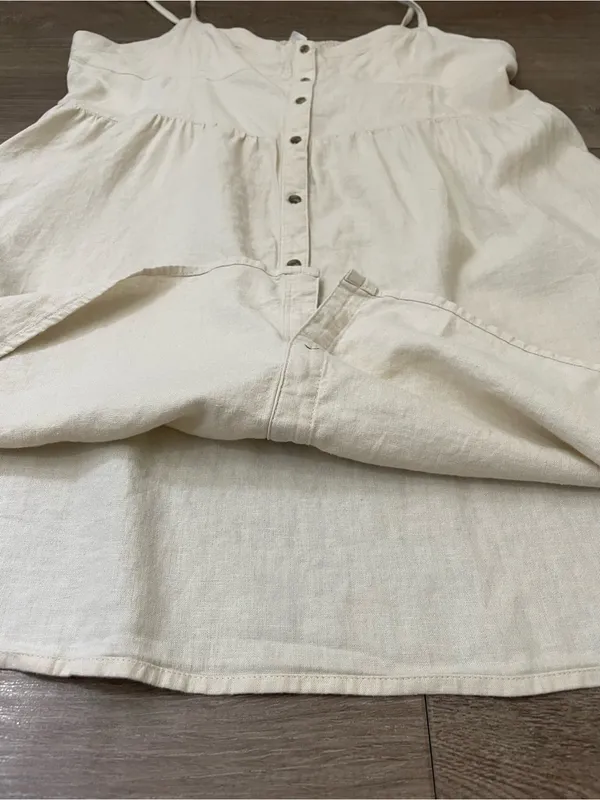 Aerie Linen Blend Tie Strap Dress Size XL Cream Babydoll Boho Beach Coastal - Image 8