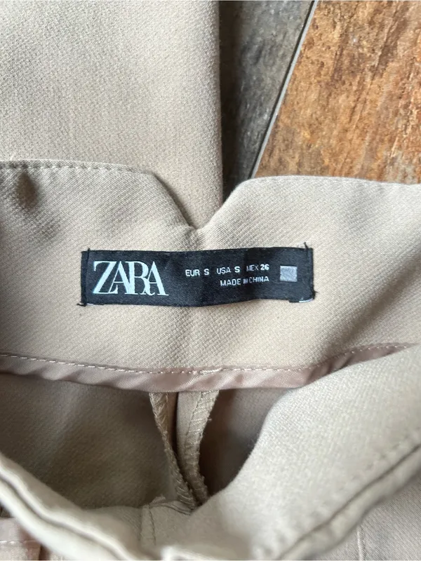 Zara Beige High-Waist Tapered Pants - Image 3