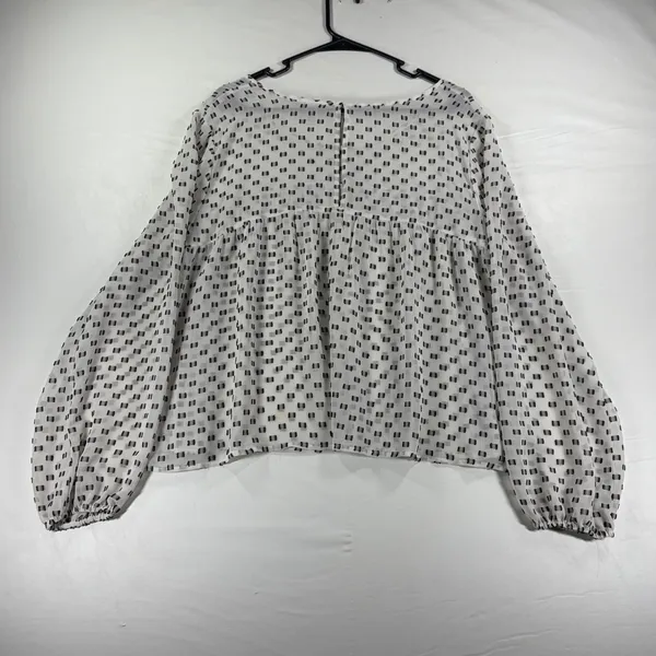 Merona Womens XL White Black Geometric Dot Babydoll Blouse Balloon Sleeve Cottagecore - Image 9