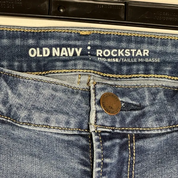 Old Navy Rockstar‎ Mid-Rise Skinny Jeans Blue Distressed 10 Long Stretch Denim - Image 3