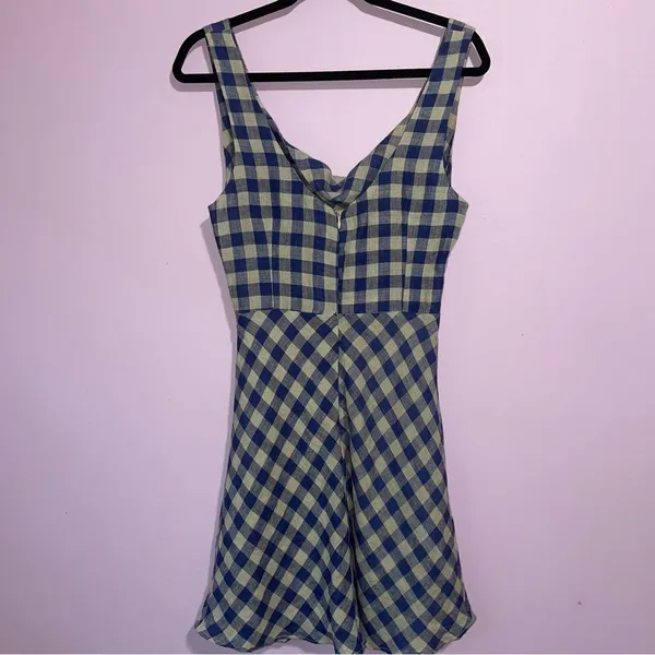 Olivaceous Mini Dress Women Size M Sleeveless Twist Front Cut-Out Gingham Linen - Image 6