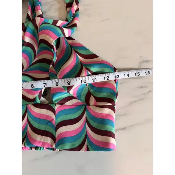 Zara Womens Multicolor Geometric Wave Halter Crop Top Deep V Festival‎ Size S - Image 5