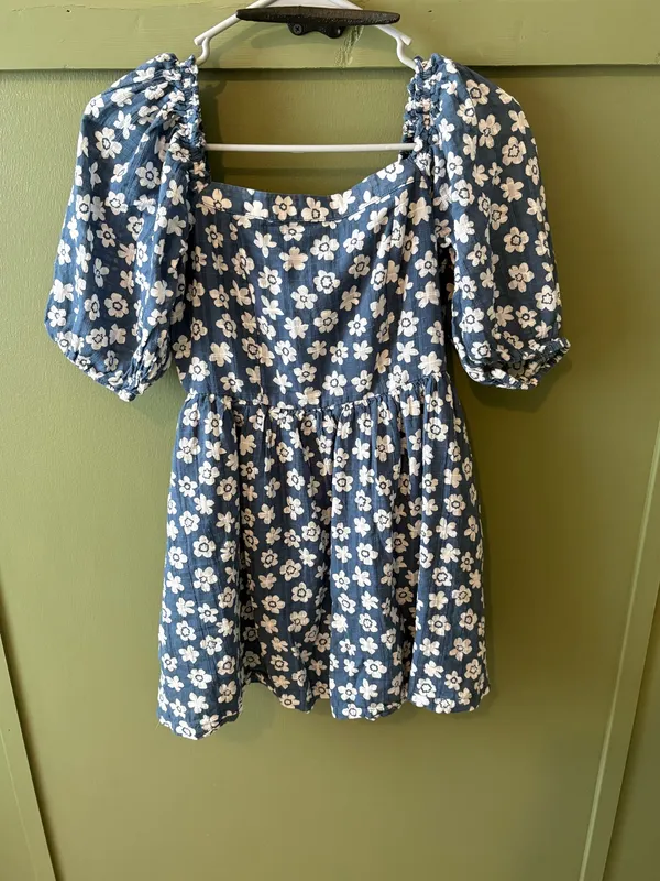 American Eagle Blue Floral Square Neck Puff Sleeve Mini Dress - Image 2