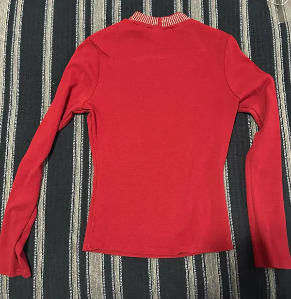 GUESS Red Rhinestone Mock Neck Top - Size S - Image 2