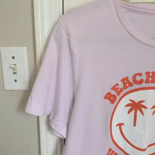 Tee Territory Beach More Worry Less Short Sleeve Tee in Light Pink & Orange - Image 7