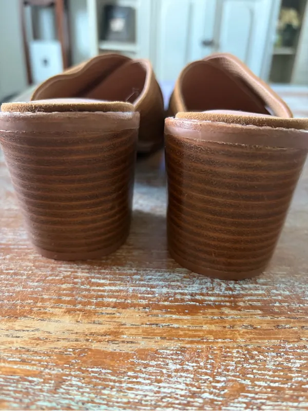 J. Jill Stack Heel Block Sandal Mules Brown Leather Open Toe Shoe Size 9 - Image 4