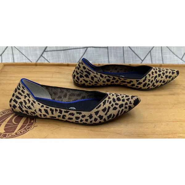 Rothy's Leopard Print Flats The Pointe Toe Black Tan Womens Shoes Size 9 - Image 5